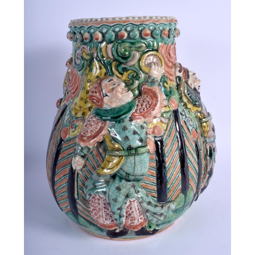 1055 - A VERY RARE 19TH CENTURY CHINESE FAMILLE VERTE IMMORTALS VASE Qing, unusually decorated in relief wi... 