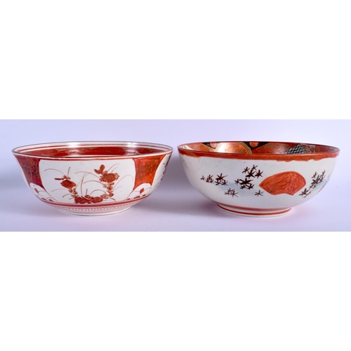 1075 - TWO 19TH CENTURY JAPANESE MEIJI PERIOD KUTANI BOWLS painted with figures. 23 cm diameter. (2)