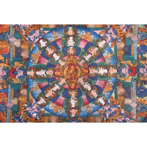 1126 - A 19TH CENTURY CHINESE SINO TIBETAN EMBROIDERED SILK THANGKA painted with Buddhistic figures. Thangk... 