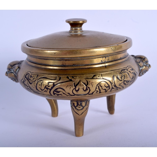 1128 - A 19TH CENTURY JAPANESE MEIJI PERIOD POLISHED BRONZE CENSER AND COVER decorated with bats. 10.25 cm ... 