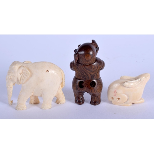 1139 - AN EARLY 20TH CENTURY JAPANESE MEIJI PERIOD IVORY RABBIT NETSUKE together with two others. Largest 3... 