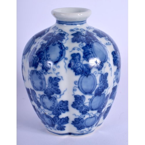 1142 - A LOVELY 19TH CENTURY CHINESE BLUE AND WHITE PORCELAIN VASE bearing Qianlong marks to base, of melon... 