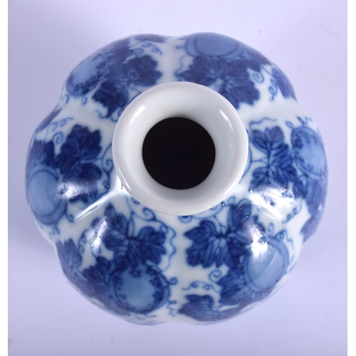 1142 - A LOVELY 19TH CENTURY CHINESE BLUE AND WHITE PORCELAIN VASE bearing Qianlong marks to base, of melon... 