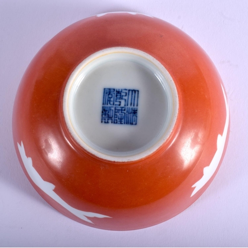 1146 - A CHINESE QING DYNASTY CORAL GROUND PORCELAIN BOWL Qianlong mark and possibly of the period. 12.5 cm... 