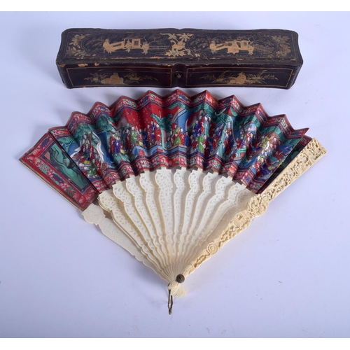 1161 - A MID 19TH CENTURY CHINESE CANTON IVORY FAN Qing, decorated with various figures within landscapes. ... 