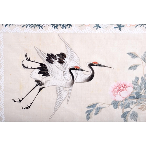 1182 - A LARGE PAIR OF 19TH CENTURY CHINESE PAINTED SILK PANELS Qing, depicting figures and birds in variou... 