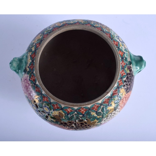 1193 - A 19TH CENTURY JAPANESE MEIJI PERIOD SATSUMA CENSER enamelled with flowers and trailing vines. 15 cm... 