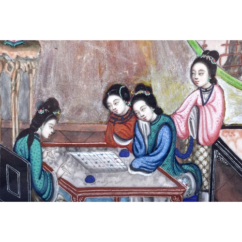 1194 - A 19TH CENTURY CHINESE PITH PAPER WATERCOLOUR Qing, painted with four geisha playing a game. Image 2... 