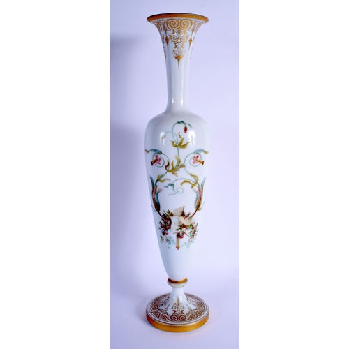 12 - A LARGE 19TH CENTURY BOHEMIAN ENAMELLED OPALINE GLASS VASE painted with a classical figure in flight... 