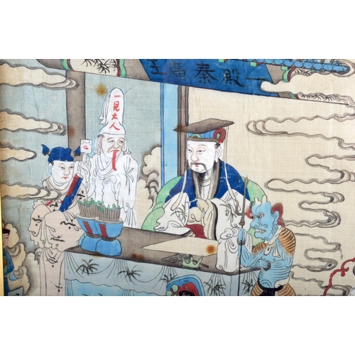 1200 - A LARGE 19TH CENTURY CHINESE PAINTED WATERCOLOUR Qing, depicting numerous scholars within a cloudy l... 