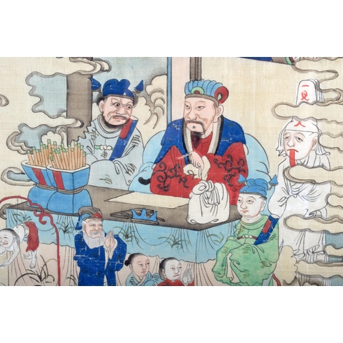 1200 - A LARGE 19TH CENTURY CHINESE PAINTED WATERCOLOUR Qing, depicting numerous scholars within a cloudy l... 