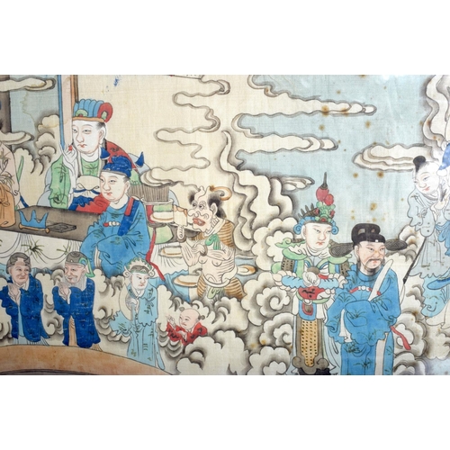 1200 - A LARGE 19TH CENTURY CHINESE PAINTED WATERCOLOUR Qing, depicting numerous scholars within a cloudy l... 