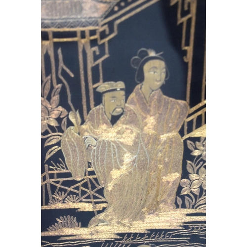 1208 - A 19TH CENTURY CHINESE FRAMED BLACK SILKWORK PANEL within a lovely aesthetic movement bamboo frame. ... 