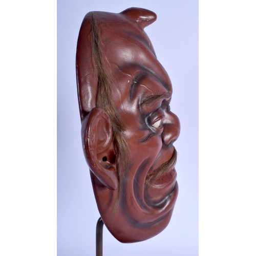 1221 - A LOVELY 18TH CENTURY JAPANESE EDO PERIOD RED LACQUERED NOH MASK modelled as a scowling male. Mask 2... 