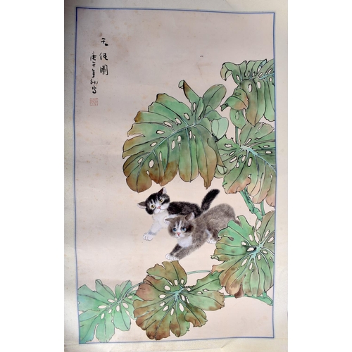 1222 - THREE UNFRAMED CHINESE WATERCOLOUR SCROLLS 20th Century. (3)