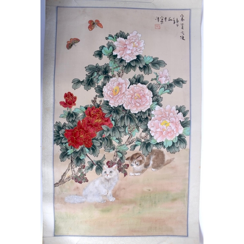 1222 - THREE UNFRAMED CHINESE WATERCOLOUR SCROLLS 20th Century. (3)