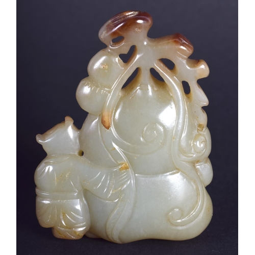 1242 - AN EARLY 20TH CENTURY CHINESE CARVED GREEN JADE FIGURE Late Qing/Republic. 6 cm x 4.25 cm.