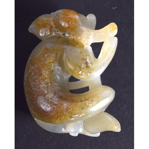 1248 - AN EARLY 20TH CENTURY CHINESE GREEN JADE FIGURE OF A MONKEY Late Qing/Republic. 3.25 cm x 2.75 cm.