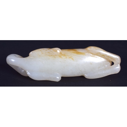 1272 - A CHINESE CARVED WHITE JADE FIGURE OF A STYLISED ANIMAL 20th Century. 5.5 cm wide.