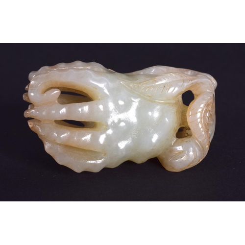 1276 - A 19TH CENTURY CHINESE CARVED GREEN JADE FINGER CITRON Qing. 4 cm x 3.25 cm.