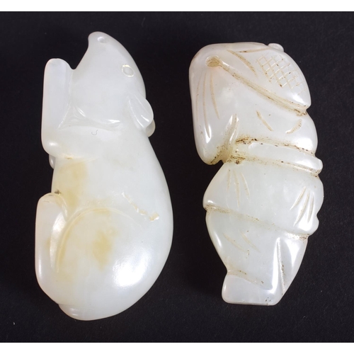 1283 - TWO CHINESE CARVED WHITE JADE FIGURES 20th Century. Largest 3 cm wide. (2)