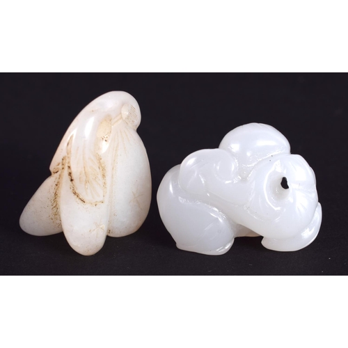 1284 - TWO CHINESE CARVED WHITE JADE FIGURES 20th Century. Largest 2.5 cm wide. (2)