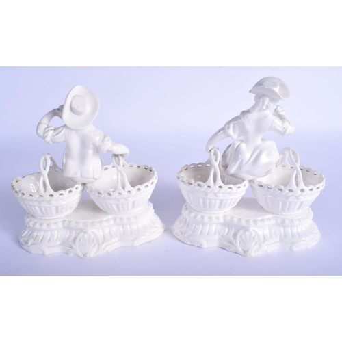 129 - A PAIR OF 19TH CENTURY COPELAND BLANC DE CHINE SWEETMEAT DISHES. 13 cm x 15 cm.