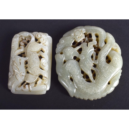 1292 - TWO EARLY 20TH CENTURY CHINESE CARVED GREEN JADE PLAQUES Late Qing/Republic. Largest 6 cm x 5.5 cm. ... 