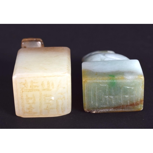 1297 - TWO CHINESE CARVED JADE SEALS 20th Century. Largest 2.75 cm x 2.5 cm. (2)