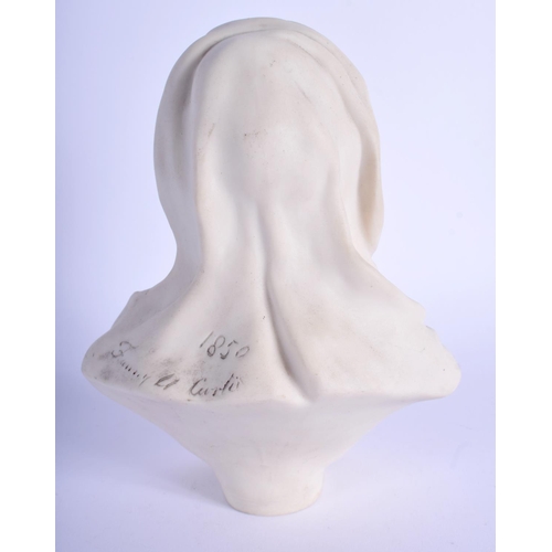 130 - A 19TH CENTURY EUROPEAN PARIAN WARE BUST OF A FEMALE modelled in robes. 15 cm x 12 cm.