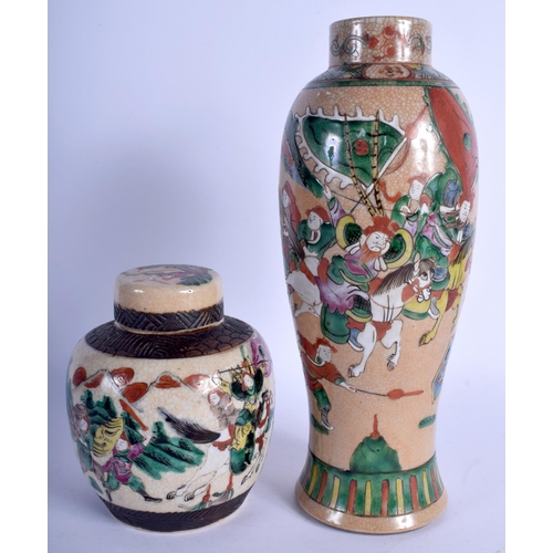 1309 - TWO 19TH CENTURY CHINESE FAMILLE VERTE CERAMICS Qing. Largest 33 cm high. (2)