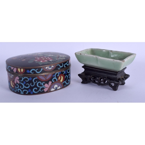 1330 - A JAPANESE TAISHO PERIOD CLOISONNE ENAMEL BOX together with a Chinese qing dynasty brush washer. Lar... 