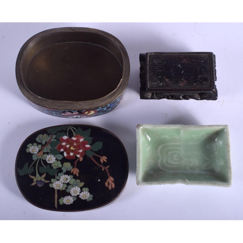 1330 - A JAPANESE TAISHO PERIOD CLOISONNE ENAMEL BOX together with a Chinese qing dynasty brush washer. Lar... 