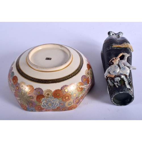 1333 - AN EARLY 20TH CENTURY JAPANESE MEIJI PERIOD SATSUMA BOWL together with a poo ware vase. Largest 15 c... 