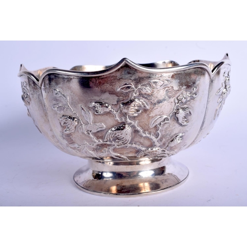 1348 - A 19TH CENTURY CHINESE EXPORT ZEEWO LOBED SILVER BOWL decorated with motifs. 559 grams. 18 cm x 11 c... 