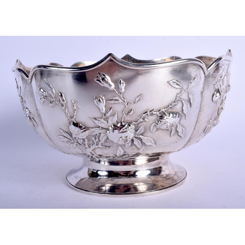 1348 - A 19TH CENTURY CHINESE EXPORT ZEEWO LOBED SILVER BOWL decorated with motifs. 559 grams. 18 cm x 11 c... 