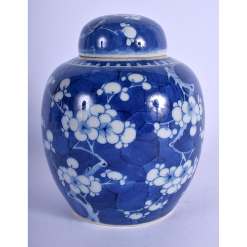 1355 - A 19TH CENTURY CHINESE BLUE AND WHITE PORCELAIN GINGER JAR AND COVER bearing Kangxi marks to base. 1... 