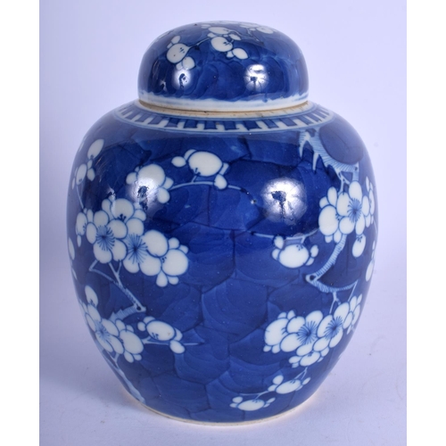 1355 - A 19TH CENTURY CHINESE BLUE AND WHITE PORCELAIN GINGER JAR AND COVER bearing Kangxi marks to base. 1... 