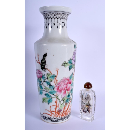 1358 - A CHINESE REPUBLICAN PERIOD FAMILLE ROSE VASE together with a similar snuff bottle. Largest 29 cm hi... 