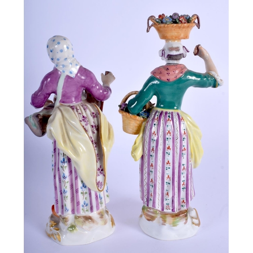 136 - A PAIR OF GERMAN MEISSEN PORCELAIN FIGURES modelled as two females. 15 cm high.