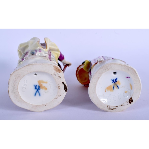 136 - A PAIR OF GERMAN MEISSEN PORCELAIN FIGURES modelled as two females. 15 cm high.