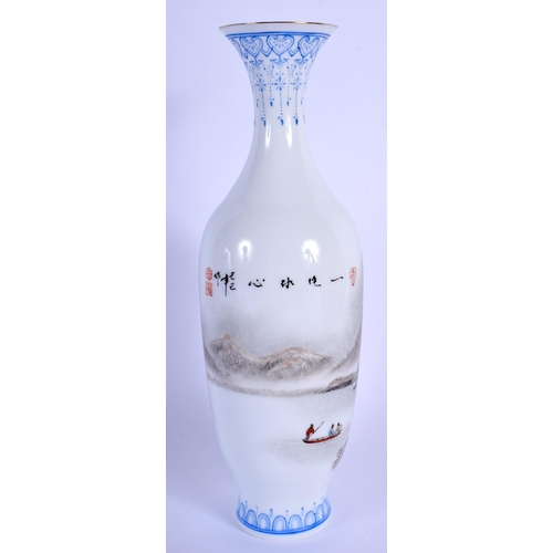 1367 - A 1960S CHINESE FAMILLE ROSE EGG SHELL PORCELAIN VASE painted with landscapes. 18.5 cm high.