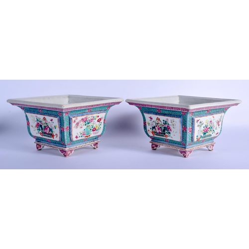 1375 - A LOVELY PAIR OF 19TH CENTURY CHINESE FAMILLE ROSE PORCELAIN PLANTERS Daoguang, painted with flowers... 