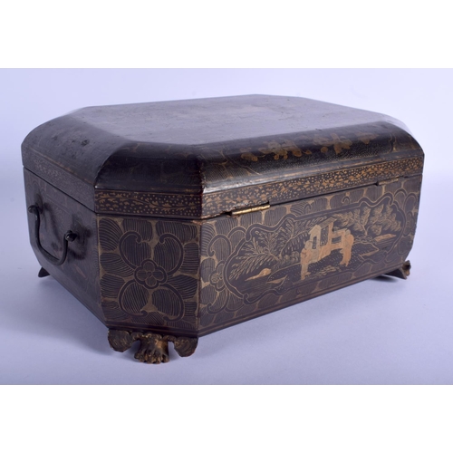 1383 - A LARGE 19TH CENTURY CHINESE EXPORT BLACK LACQUER GAMING BOX Qing. 28 cm x 21 cm.