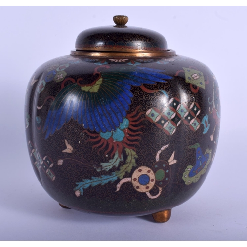 1384 - A 19TH CENTURY JAPANESE MEIJI PERIOD CLOISONNE ENAMEL JAR AND COVER decorated with birds and foliage... 