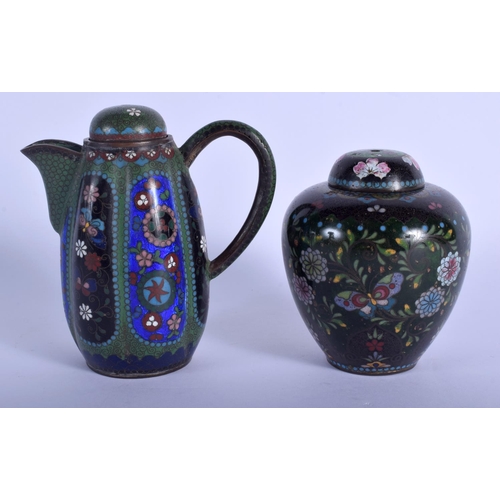 1401 - TWO EARLY 20TH CENTURY JAPANESE MEIJI PERIOD CLOISONNE ENAMEL ARTICLES. Largest 13 cm high. (2)