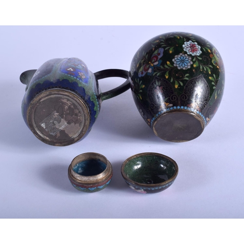 1401 - TWO EARLY 20TH CENTURY JAPANESE MEIJI PERIOD CLOISONNE ENAMEL ARTICLES. Largest 13 cm high. (2)