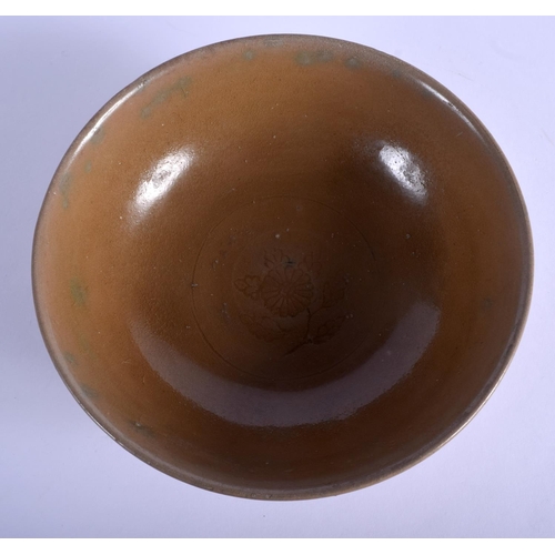 1405 - A CHINESE YUAN/MING DYNASTY STONEWARE CELADON TYPE BOWL incised with a flower. 19 cm diameter.