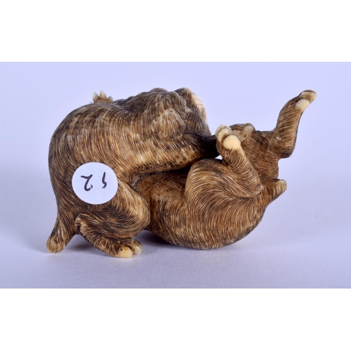 1412 - A GOOD 19TH CENTURY JAPANESE MEIJI PERIOD CARVED IVORY NETSUKE modelled as puppies playing. 3.5 cm x... 