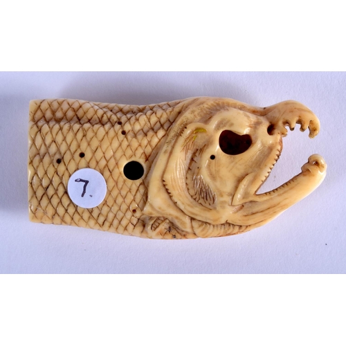 1414 - A RARE 19TH CENTURY JAPANESE KYOTO SCHOOL CARVED IVORY NETSUKE in the form of a dried salmon. 5.5 cm... 